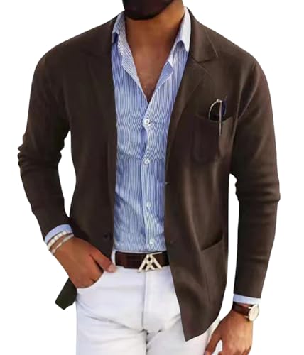 shownicer Herren Sportlich Freizeit Blazer Business Modern Anzugjacke Regular Fit Blazer Freizeit Herrenjacke Revers Sakko Anzugmantel Knopfleiste Strickjacke Übergangsjacke Cardigan A Kaffee L von shownicer