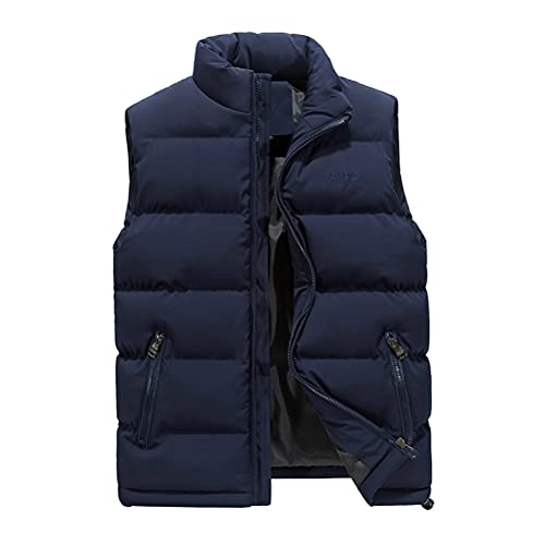 shownicer Herren Steppweste Weste mit Reißverschluss Taschen Leicht Winterweste Outdoor Stehkragen Daunenweste Freizeit Gilet Ärmellos Jacke Sport A Blau XL von shownicer