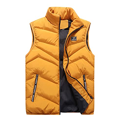 shownicer Herren Steppweste Weste mit Reißverschluss Taschen Leicht Winterweste Outdoor Stehkragen Daunenweste Freizeit Gilet Ärmellos Jacke Sport B Gelb XL von shownicer