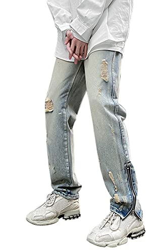 shownicer Herren Straight Fit Jeans Baggy Hose Stretch Denim Männer Jeanshose Lang Streetwear B Blau S von shownicer