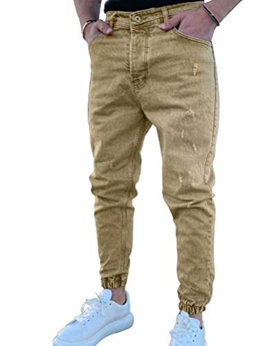 shownicer Herren Straight Fit Jeans Hose Stretch Denim Männer Jeanshose Lang Streetwear X6 Khaki S von shownicer