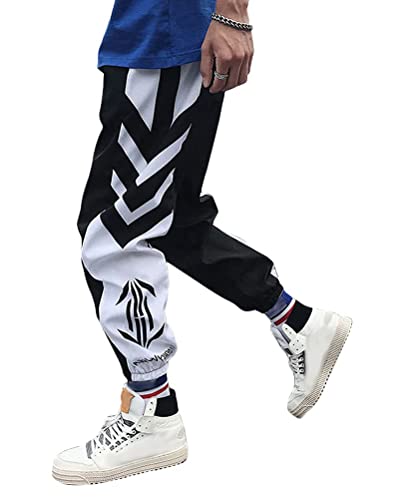 shownicer Herren Techwear Hosen Hip Hop Jogger Cargo Pants Baggy Streetwear Punk Hose mit Taschen Tapered Hosen Schnalle Riemen Sweatpants C Schwarz M von shownicer