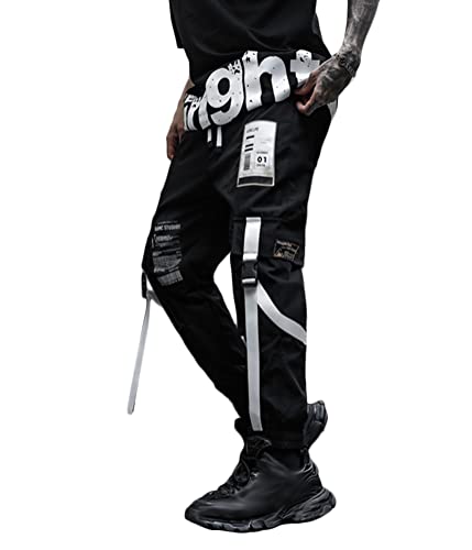 shownicer Herren Techwear Hosen Hip Hop Jogger Cargo Pants Baggy Streetwear Punk Hose mit Taschen Tapered Hosen Schnalle Riemen Sweatpants I Schwarz XL von shownicer