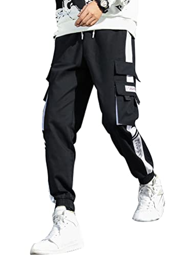 shownicer Herren Techwear Hosen Hip Hop Jogger Cargo Pants Baggy Streetwear Punk Hose mit Taschen Tapered Hosen Schnalle Riemen Sweatpants X Schwarz M von shownicer