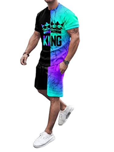 shownicer Herren Trainingsanzug Set Kurzarm Jogginganzug Set Männer Sportanzug Sport Fitness Freizeitanzüge T-Shirt + Kurze Hose Trainingsanzüge Mehrfarbig 3XL von shownicer