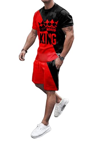 shownicer Herren Trainingsanzug Set Kurzarm Jogginganzug Set Männer Sportanzug Sport Fitness Freizeitanzüge T-Shirt + Kurze Hose Trainingsanzüge Rot02 L von shownicer