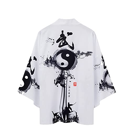 shownicer Herren Unisex Japanischen Kimono Cardiqan Bademantel Morgenmantel Robe Dreiviertel Ärmel Mit Lockerem Yin Yang und Drachen Drucken Unisex Lose Yukata Sommer Bluse Top Q M von shownicer