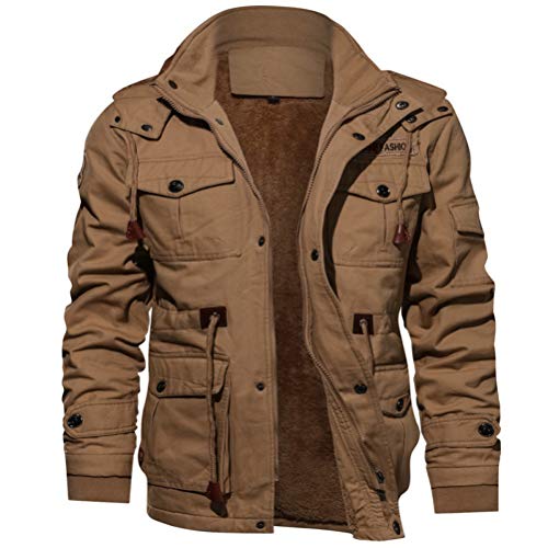 shownicer Herren Winterparka Gefütterte Cargojacke Warm Winterjacke Militär Outdoorjacke Kapuzenjacke Mit Multi-Taschen Khaki L von shownicer