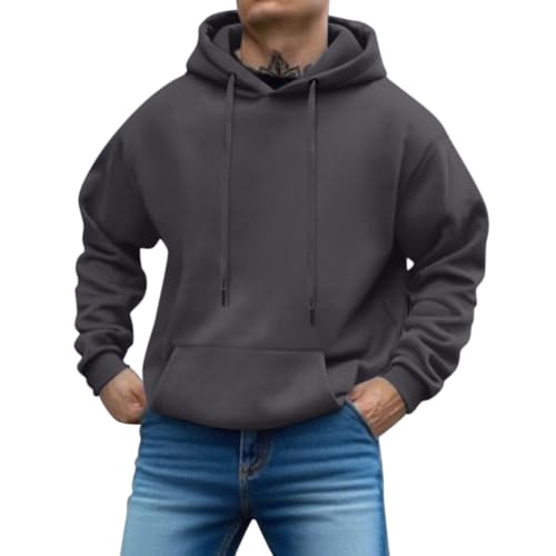 shownicer Hoodie Herren Langarm Pullover Warm Oversized Sweatshirt mit Kapuze Casual Kapuzenpullover mit Taschen A Dunkelgrau XL von shownicer