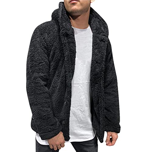 shownicer Hoodie Herren Teddy-Fleece Kapuzenpullover Sweatjacke Fleecejacke Herbst Winter Weich Übergangsjacke Warm Langarm Einfarbig Plüsch Mantel Schwarz XXL von shownicer