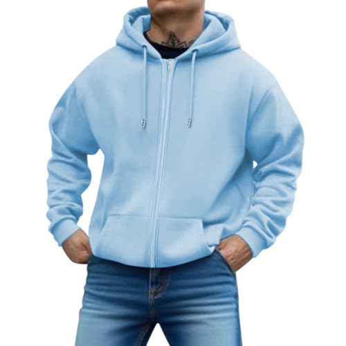 shownicer Hoodie Herren Zip Einfarbig Sweatjacke Langarm Kapuzenpullover mit Reißverschluss Sweatshirt Warm mit Taschen A Blau XL von shownicer