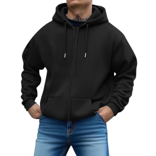 shownicer Hoodie Herren Zip Einfarbig Sweatjacke Langarm Kapuzenpullover mit Reißverschluss Sweatshirt Warm mit Taschen A Schwarz XXL von shownicer