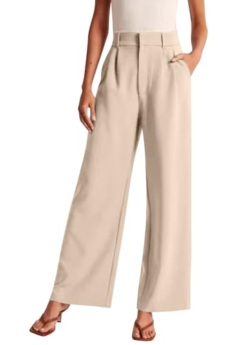 shownicer Hose Damen Hohe Taille Anzughose Elegant Chino Hose Einfarbig Hose Wide Leg Freizeithose Cargohose Hose Modehose A Aprikose XS von shownicer