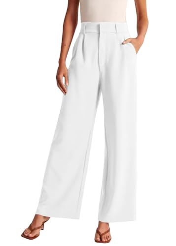 shownicer Hose Damen Hohe Taille Anzughose Elegant Chino Hose Einfarbig Hose Wide Leg Freizeithose Cargohose Hose Modehose A Weiß M von shownicer