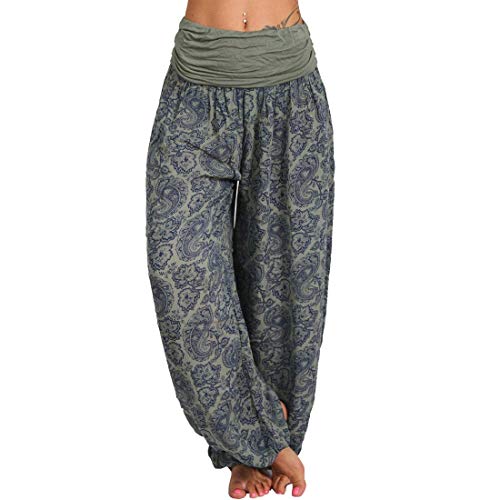 shownicer Hosen Damen Lang Bedrucken Pumphose Haremshose Sommerhose Yogahose Aladinhose Baggy Harem Stil mit Elastischen Bund A Armeegrün L von shownicer