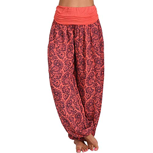 shownicer Hosen Damen Lang Bedrucken Pumphose Haremshose Sommerhose Yogahose Aladinhose Baggy Harem Stil mit Elastischen Bund A Rot XL von shownicer