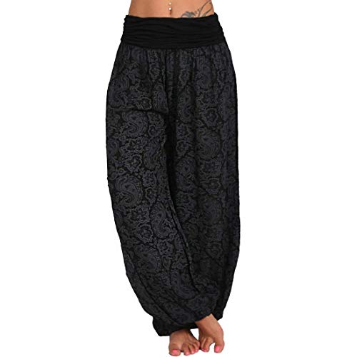 shownicer Hosen Damen Lang Bedrucken Pumphose Haremshose Sommerhose Yogahose Aladinhose Baggy Harem Stil mit Elastischen Bund A Schwarz XS von shownicer