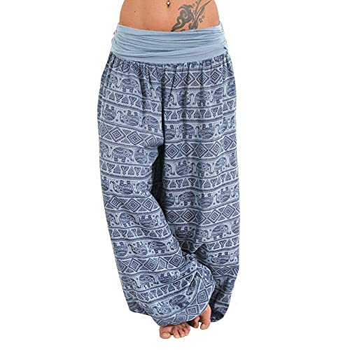 shownicer Hosen Damen Lang Bedrucken Pumphose Haremshose Sommerhose Yogahose Aladinhose Baggy Harem Stil mit Elastischen Bund B Blau XXL von shownicer
