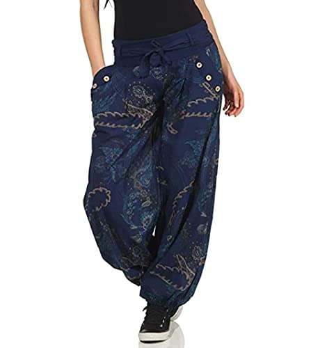 shownicer Hosen Damen Lang Bedrucken Pumphose Haremshose Sommerhose Yogahose Aladinhose Baggy Harem Stil mit Elastischen Bund C Marine 3XL von shownicer