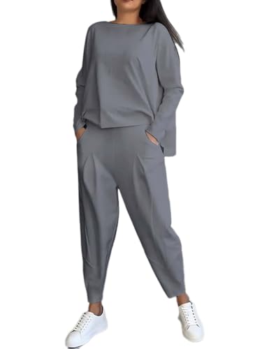 shownicer Hosenanzug Damen 2-Teiliges Set Casual Langarm Sweatshirt und Hose Set Einfarbig Zweiteiler Outfit Herbst Winter Sportanzug Freizeitanzug A Grau M shownicer Hosenanzug Damen 2-Teiliges Set Casual Langarm Sweatshirt und Hose Set Einfarbig Zweiteiler Outfit Herbst Winter Sportanzug Freizeitanzug A Grau M von shownicer