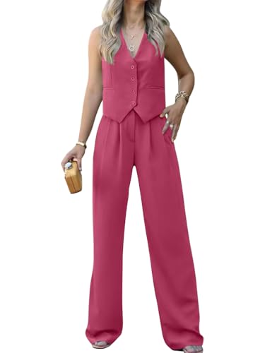 shownicer Hosenanzug Damen Elegant 2 Teiler Ärmellos Blazer Weste und Hose Zweiteiliger Business Anzug Set Sommer Mode Outfit Sets Streetwear A Rosa S von shownicer