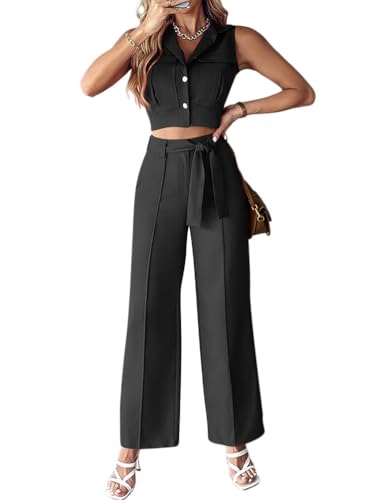 shownicer Hosenanzug Damen Elegant 2 Teiler Ärmellos Blazer Weste und Hose Zweiteiliger Business Anzug Set Sommer Mode Outfit Sets Streetwear B Schwarz S von shownicer