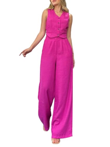 shownicer Hosenanzug Damen Elegant 2 Teiler Ärmellos Blazer Weste und Hose Zweiteiliger Business Anzug Set Sommer Mode Outfit Sets Streetwear D Rosa S von shownicer