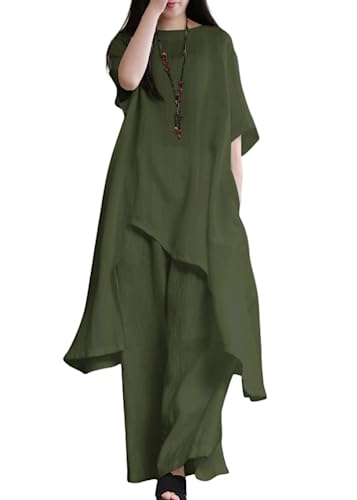 shownicer Hosenanzug Damen Elegant 2 Teilig Loungewear Freizeitanzug Anzug 2 Teiler Hausanzug Tracksuit Set Einfarbig Sommer Outfits Streetwear Zweiteiler B Grün 3XL von shownicer