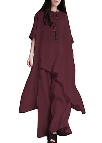shownicer Hosenanzug Damen Elegant 2 Teilig Loungewear Freizeitanzug Anzug 2 Teiler Hausanzug Tracksuit Set Einfarbig Sommer Outfits Streetwear Zweiteiler B Weinrot XL von shownicer