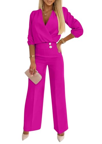 shownicer Hosenanzug Damen Elegant Business 2 Teiler Outfits Set Langarm Oberteile und Anzughosen Zweiteilig Büro Suit A Rose Rot M von shownicer
