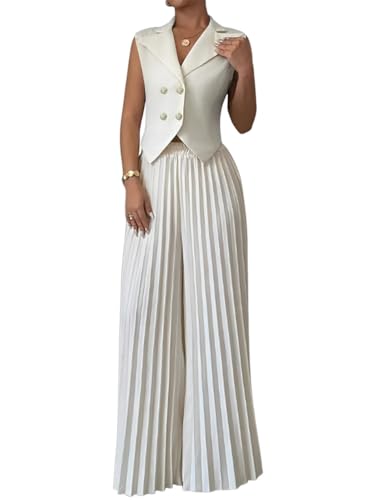 shownicer Hosenanzug Damen Elegant Business 2 Teilig Set V-Ausschnitt Westen Button Down und Hosen Hohe Taille Zweiteiliger Casual Chic Anzug Outfit Sets Streetwear A Weiß M von shownicer