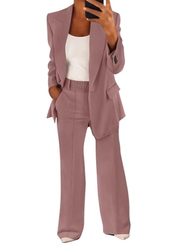 shownicer Hosenanzug Damen Elegant Business Anzug Set 2-teilig Slim Fit Blazer + Elastisch Hohe Taille Hose Outfit Casual Sportlich Freizeitanzug Zweiteiler Einfarbig Streetwear A Dunkelrosa XS shownicer Hosenanzug Damen Elegant Business Anzug Set 2-teilig Slim Fit Blazer + Elastisch Hohe Taille Hose Outfit Casual Sportlich Freizeitanzug Zweiteiler Einfarbig Streetwear A Dunkelrosa XS von shownicer