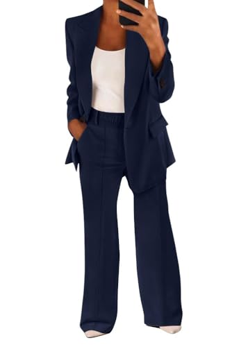 shownicer Hosenanzug Damen Elegant Business Anzug Set 2-teilig Slim Fit Blazer + Elastisch Hohe Taille Hose Outfit Casual Sportlich Freizeitanzug Zweiteiler Einfarbig Streetwear A Marine XS shownicer Hosenanzug Damen Elegant Business Anzug Set 2-teilig Slim Fit Blazer + Elastisch Hohe Taille Hose Outfit Casual Sportlich Freizeitanzug Zweiteiler Einfarbig Streetwear A Marine XS von shownicer