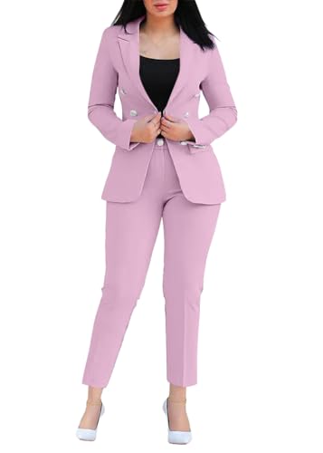 shownicer Hosenanzug Damen Elegant Business Anzug Set Hosenanzug Blazer Hose Einfarbig Revers Büro Zweiteiler Hosenanzug 2 Teilig Anzug Slimfit Festlich Damenanzug E Hell-Pink S von shownicer