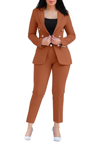 shownicer Hosenanzug Damen Elegant Business Anzug Set Hosenanzug Blazer Hose Einfarbig Revers Büro Zweiteiler Hosenanzug 2 Teilig Anzug Slimfit Festlich Damenanzug E Kaffee M von shownicer