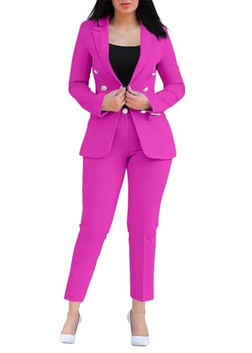 shownicer Hosenanzug Damen Elegant Business Anzug Set Hosenanzug Blazer Hose Einfarbig Revers Büro Zweiteiler Hosenanzug 2 Teilig Anzug Slimfit Festlich Damenanzug E Rosa M von shownicer