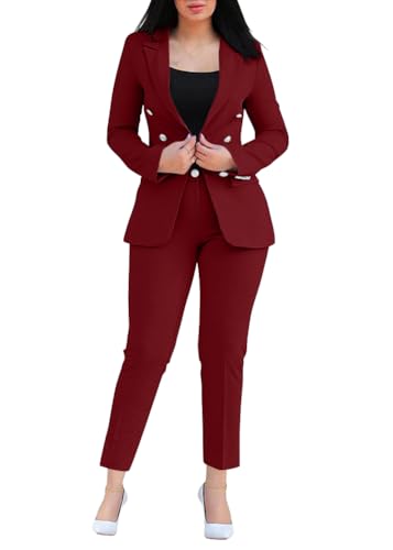 shownicer Hosenanzug Damen Elegant Business Anzug Set Hosenanzug Blazer Hose Einfarbig Revers Büro Zweiteiler Hosenanzug 2 Teilig Anzug Slimfit Festlich Damenanzug E Rot M von shownicer