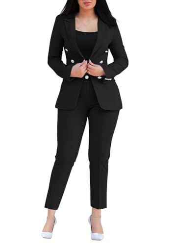 shownicer Hosenanzug Damen Elegant Business Anzug Set Hosenanzug Blazer Hose Einfarbig Revers Büro Zweiteiler Hosenanzug 2 Teilig Anzug Slimfit Festlich Damenanzug E Schwarz XL von shownicer