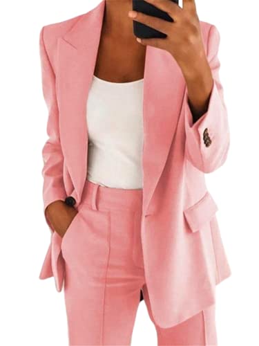 shownicer Hosenanzug Damen Elegant Business Anzug Set Revers Büro Blazer Hose 2-teilig Anzug Zweiteiler Slimfit Festlich Sportlich Streetwear A Rosa M von shownicer