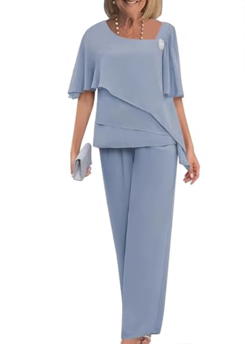 shownicer Hosenanzug Damen Elegant Tüll Abendanzug Sets Zweiteiler Hohe Taille Elegant 2-Teiliges Set Outfit Hochzeit Cocktail Party Festlich B Graublau S von shownicer