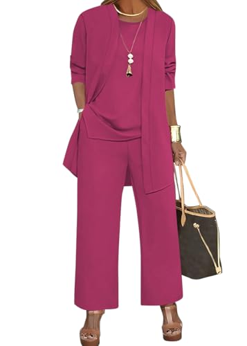 shownicer Hosenanzug Damen Festlich Elegant 3-Teiliges Set Große Größen Hosenanzüge Abendanzug Sets A Dunkelpink S von shownicer