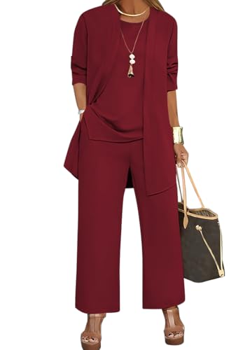 shownicer Hosenanzug Damen Festlich Elegant 3-Teiliges Set Große Größen Hosenanzüge Abendanzug Sets A Dunkelrot XL von shownicer
