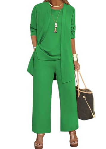 shownicer Hosenanzug Damen Festlich Elegant 3-Teiliges Set Große Größen Hosenanzüge Abendanzug Sets A Grün L von shownicer