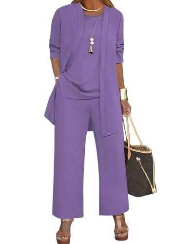 shownicer Hosenanzug Damen Festlich Elegant 3-Teiliges Set Große Größen Hosenanzüge Abendanzug Sets A Helles Lila L von shownicer