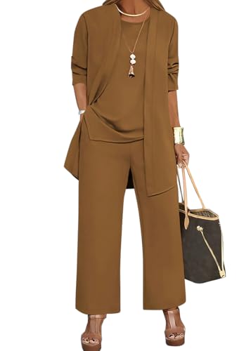 shownicer Hosenanzug Damen Festlich Elegant 3-Teiliges Set Große Größen Hosenanzüge Abendanzug Sets A Khaki L von shownicer