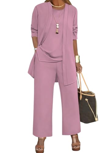 shownicer Hosenanzug Damen Festlich Elegant 3-Teiliges Set Große Größen Hosenanzüge Abendanzug Sets A Rosa M von shownicer