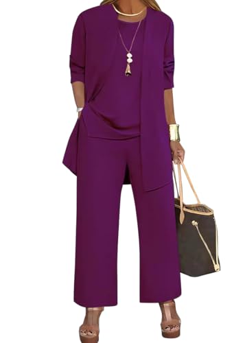 shownicer Hosenanzug Damen Festlich Elegant 3-Teiliges Set Große Größen Hosenanzüge Abendanzug Sets A Violett XL von shownicer