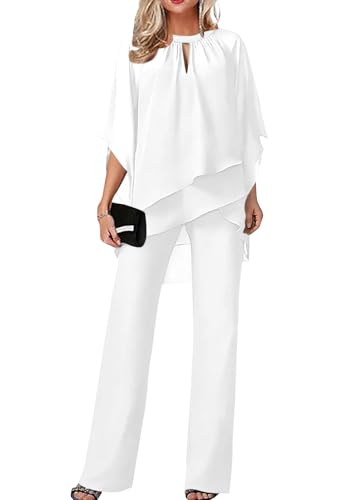 shownicer Hosenanzug Damen Tüll Abendanzug Sets Zweiteiler Chiffon Shirt Und Hohe Taille Hosenanzug Elegant Vintage 2-Teiliges Set Outfit Cocktail Party Festlich Hosenanzüge A Weiß XL shownicer Hosenanzug Damen Tüll Abendanzug Sets Zweiteiler Chiffon Shirt Und Hohe Taille Hosenanzug Elegant Vintage 2-Teiliges Set Outfit Cocktail Party Festlich Hosenanzüge A Weiß XL von shownicer
