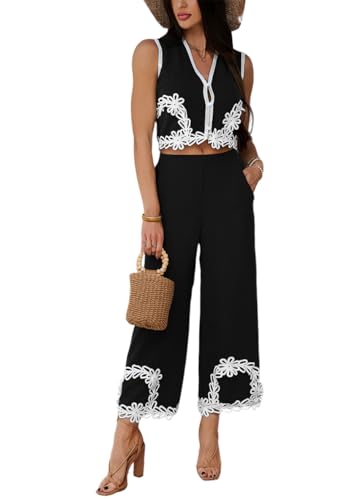 shownicer Hosenanzug Damen Zweiteiler Elegant 2 Teiler Ärmellos Blazer Weste und Hose Outfit Zweiteiliger Frauen Lounge Sets mit Knöpfen Business Anzug Set Sommer Streetwear C Schwarz S von shownicer