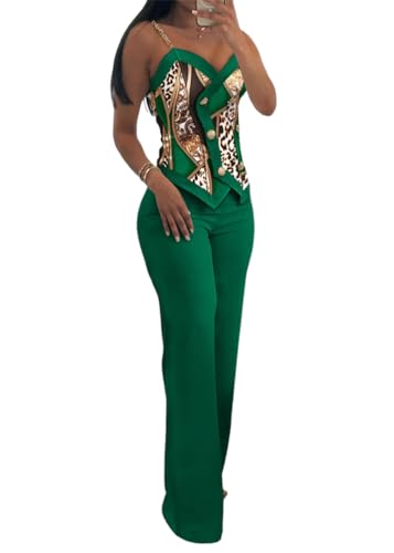 shownicer Hosenanzug Damen Zweiteiliger Anzug Set Elegant V-Ausschnitt Ärmellos Blazer Weste und Hose 2 Stück Casual Streetwear B Grün M von shownicer